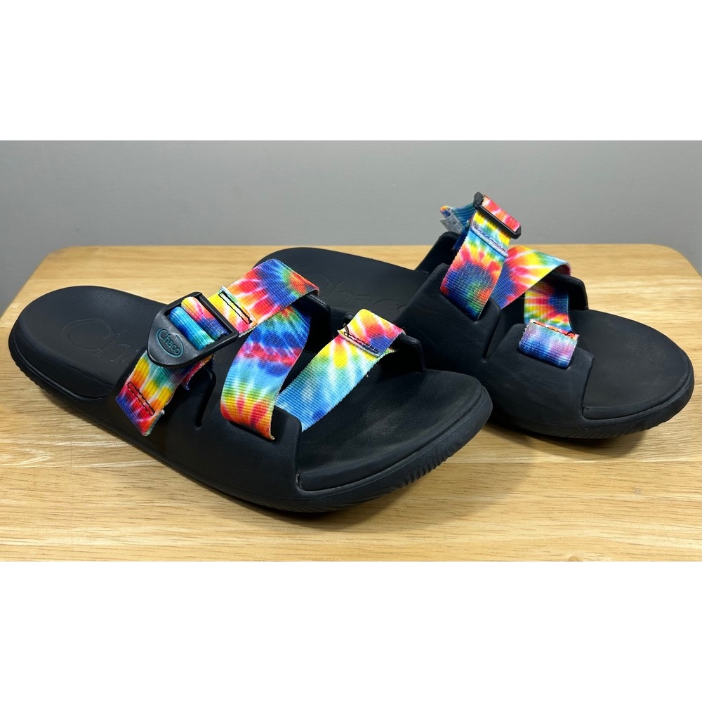 Chaco Chillos Slide Sandals Women 9 Black Tie Dye Straps Adjustable Comfort Shoe